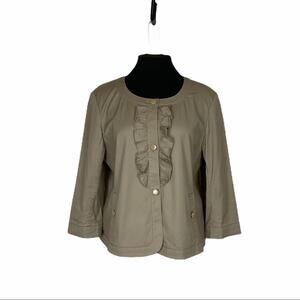 Talbots Ruffle Button Front Jacket Khaki Size 14 P